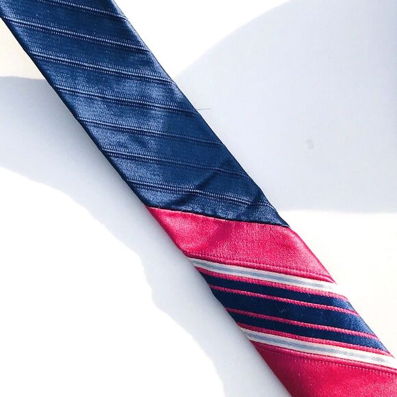 Tommy Hilfiger VTG Tie Repp Weave Y2K Stripe Two Tone Silk Pink Blue Preppy USA - Picture 8 of 10